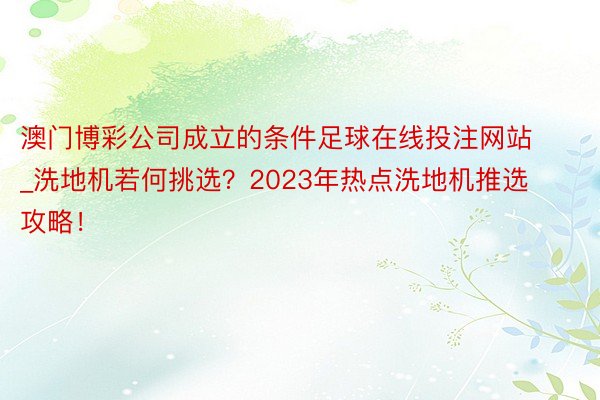 澳门博彩公司成立的条件足球在线投注网站_洗地机若何挑选？2023年热点洗地机推选攻略！